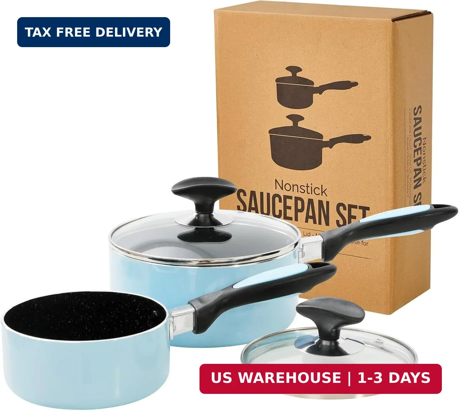 Saucepan Set Nonstick 1qt 2qt with Glass Lids Kitchen