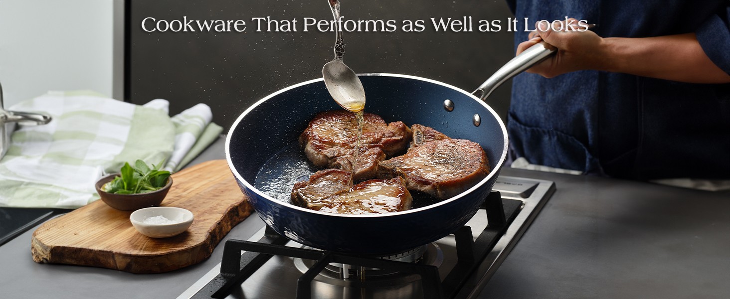 OrGREENiC Luxurious Non-Stick Ceramic 10 Piece White Hammered Cookware Set with