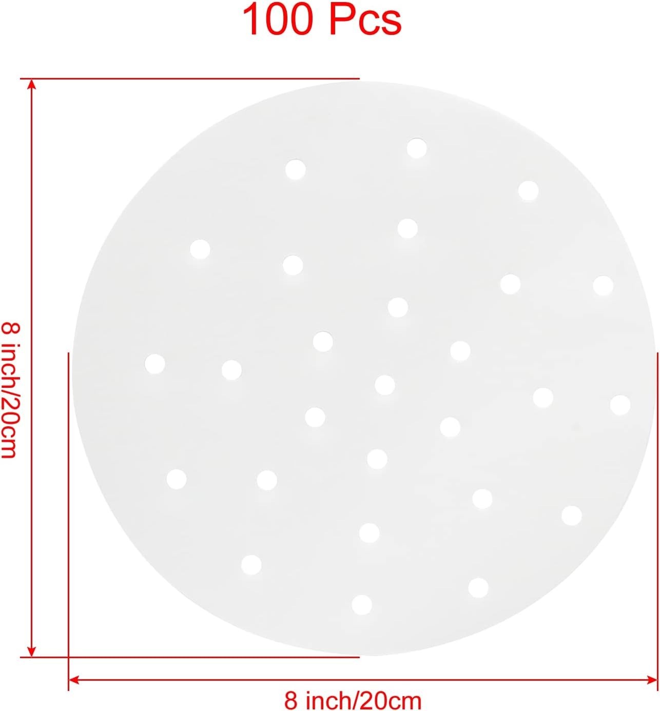 100 Pcs Perforated Dumpling Paper Liners – 8 Inch for Air Frying & Baking