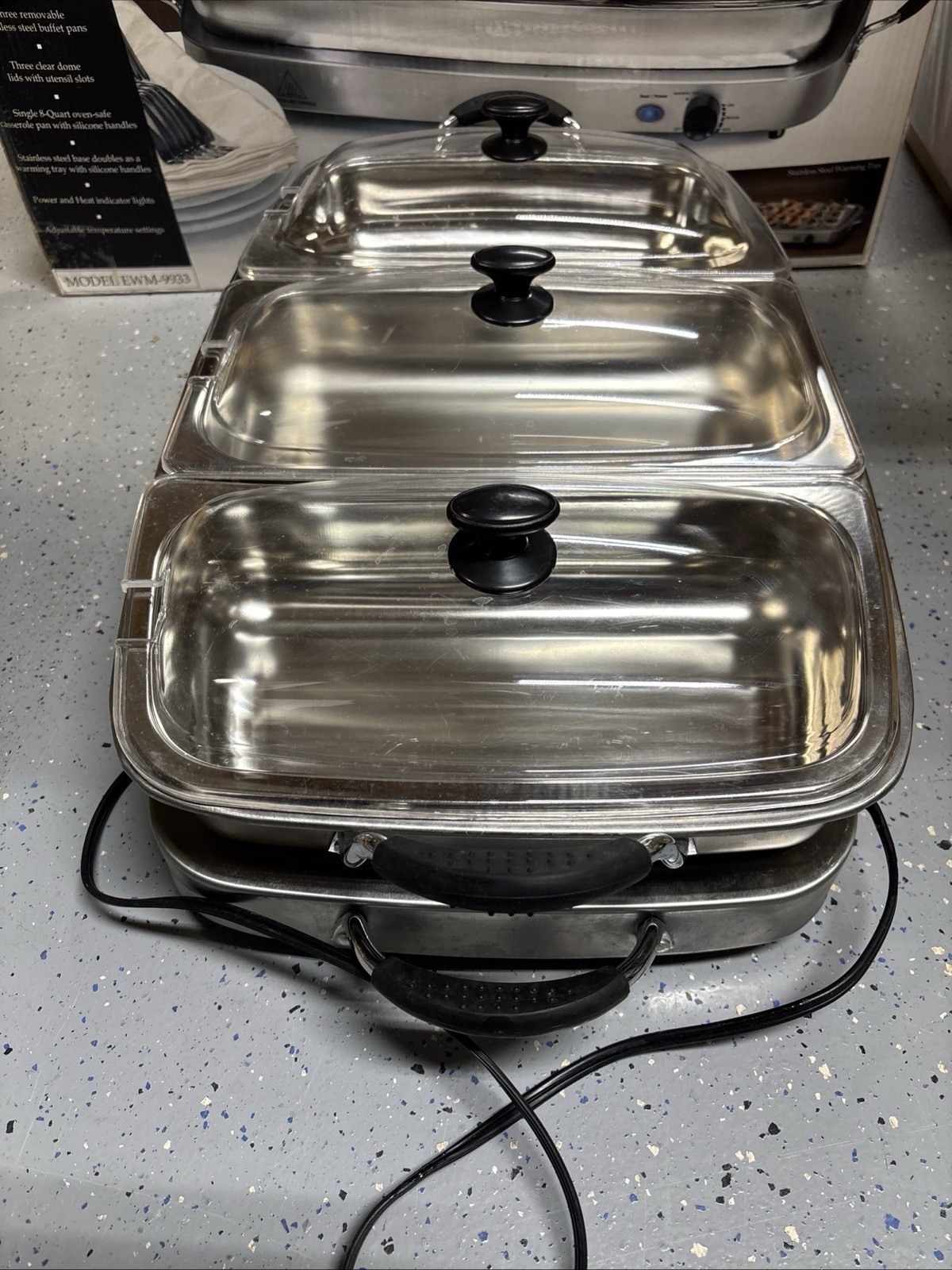 Elite Platinum EWM-9933 Triple 3×2.5 Quart Trays Buffet Server 7.5 Qt
