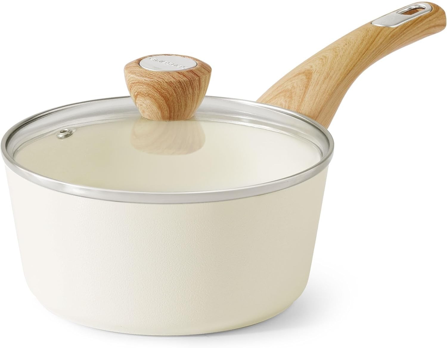 Ceramic Nonstick Sauce Pan with Lid, 1.5 Quart Small Saucepan, White Cooking …