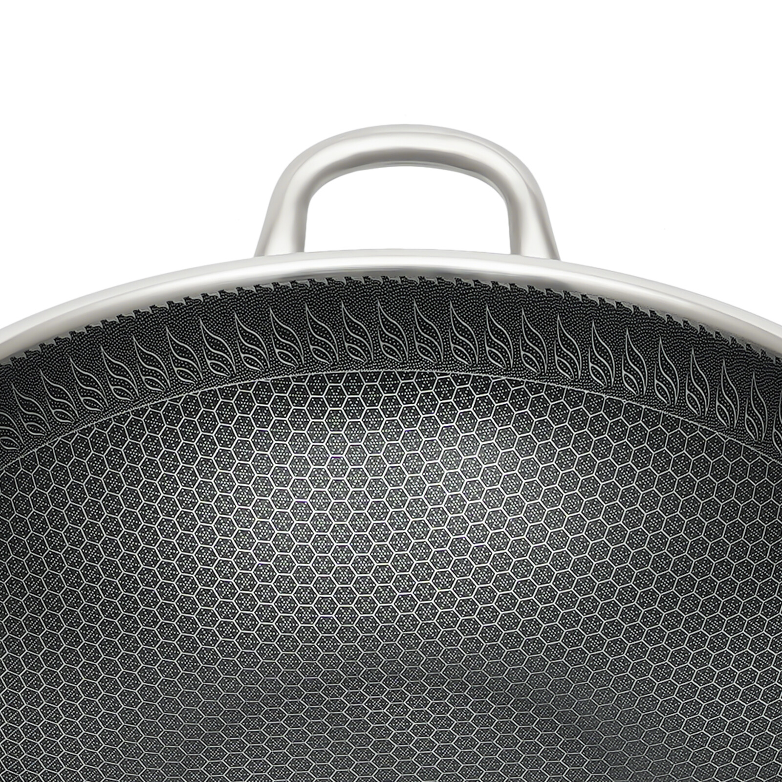 Non Stick Double Sided Honeycomb Cooking Frying Wok Pan with Lid Stainless Steel