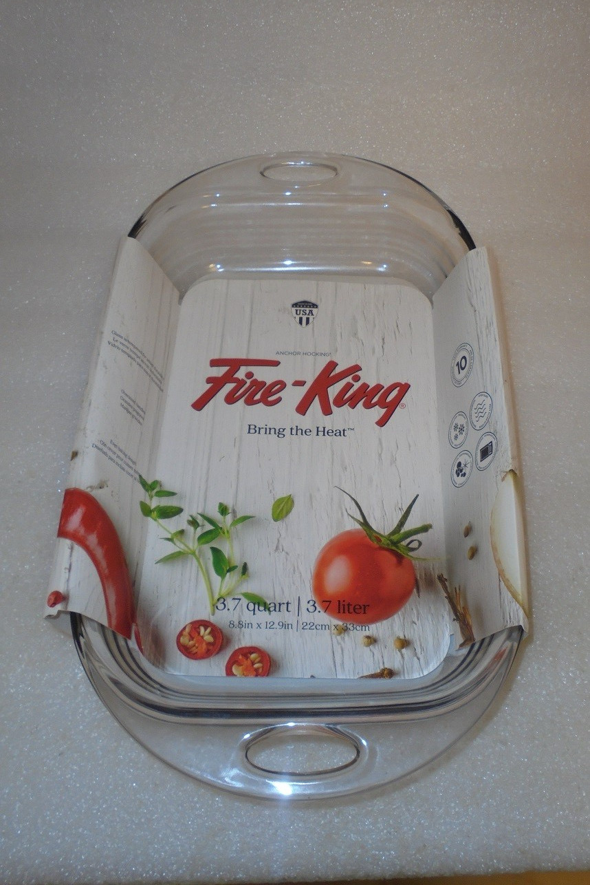 FIRE KING ANCHOR HOCKING, 3.7 QT, 12.9 X 8.8″ HD GLASS BAKING DISH! BRAND NEW!