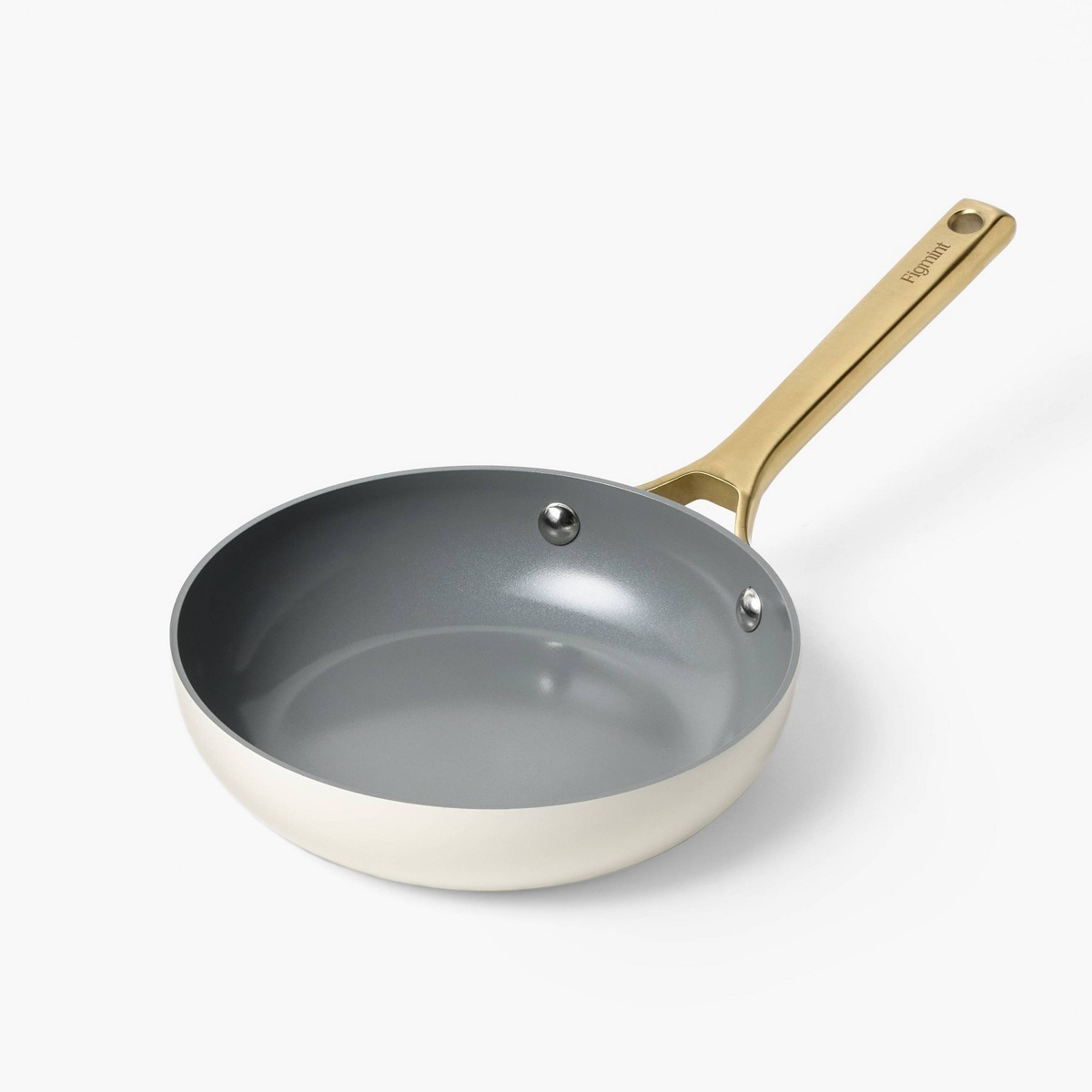 8″ Nonstick Ceramic Coated Aluminum Frying Pan With Champagne Handle Cream