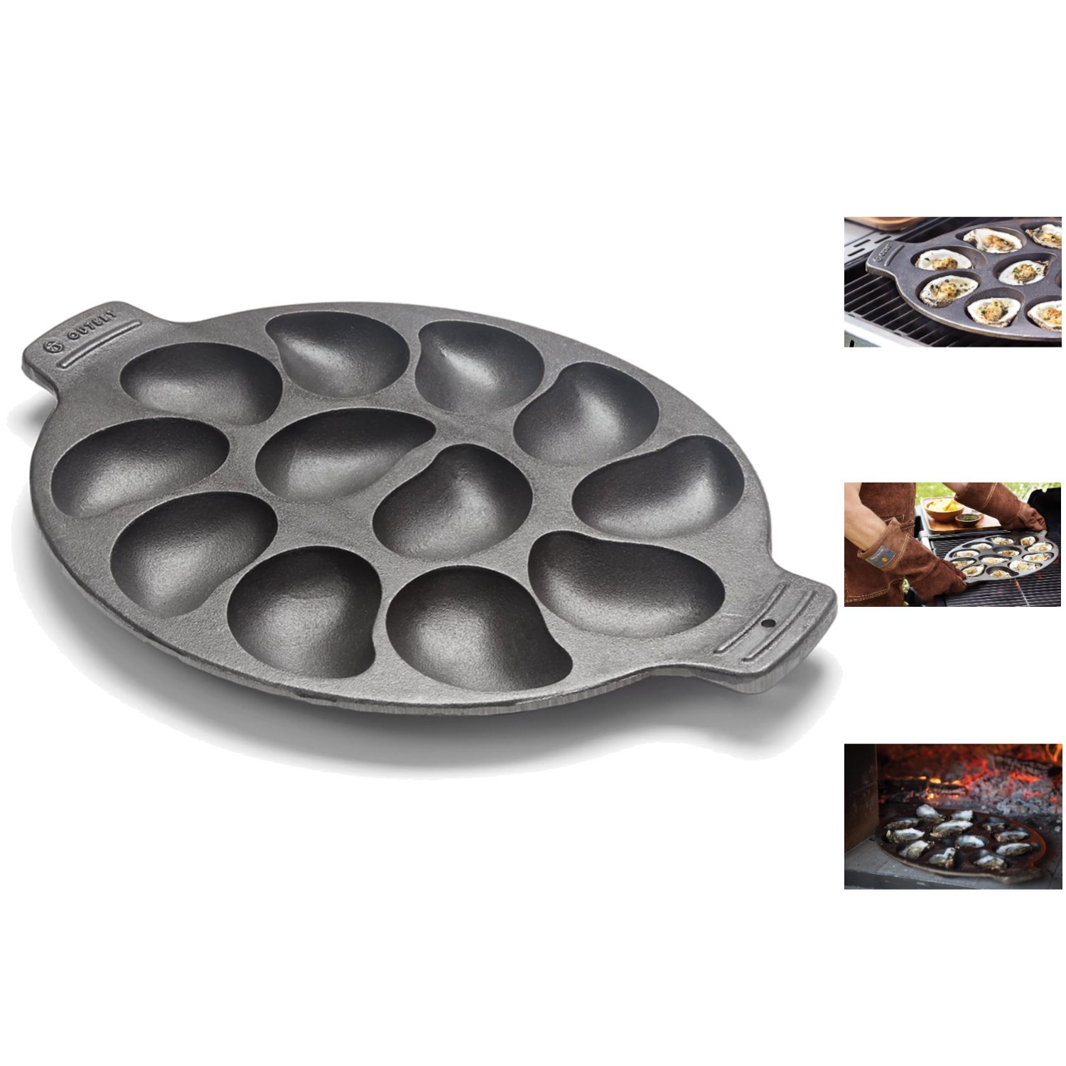 Black Cast Iron Oyster Grill Pan – Non-Stick & Ideal for Cooking Various Dishes
