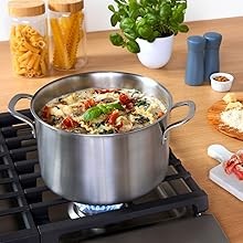 Classic Stainless Steel Cookware Set, 10-Piece, Impact-Bonded Aluminum Base,