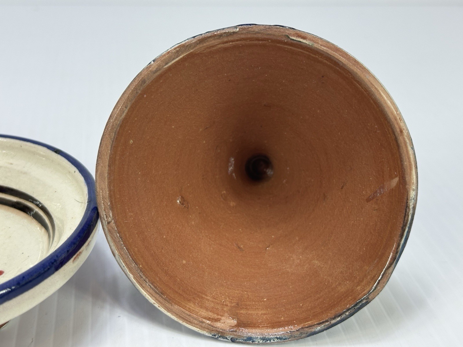 Vintage Small Moroccan Terracotta Tagine Pot Hand Painted Glazed Morocco Signed