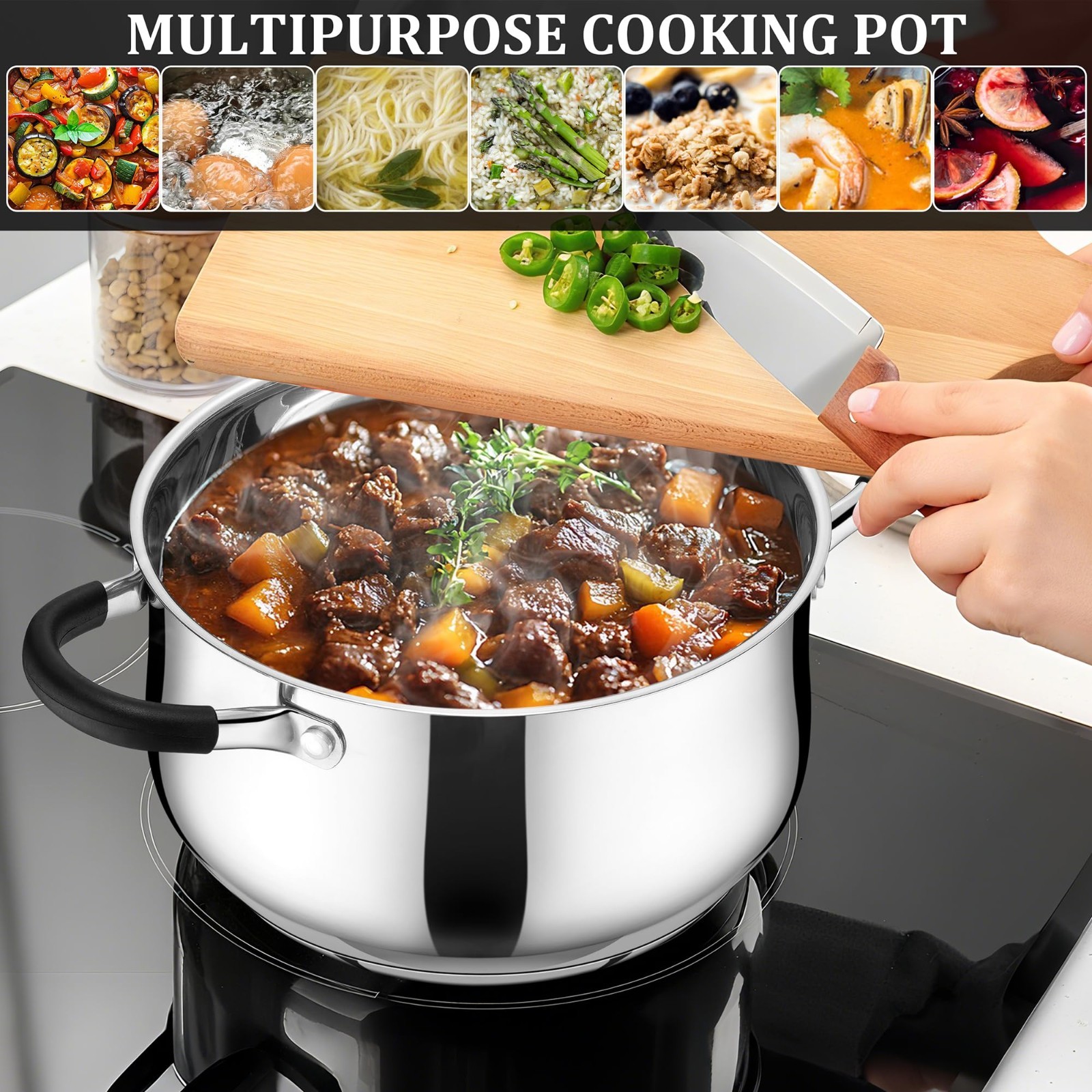 4 Quart Stainless Steel Stockpot with Lid – Induction Gas Safe, Dual Handles, Di