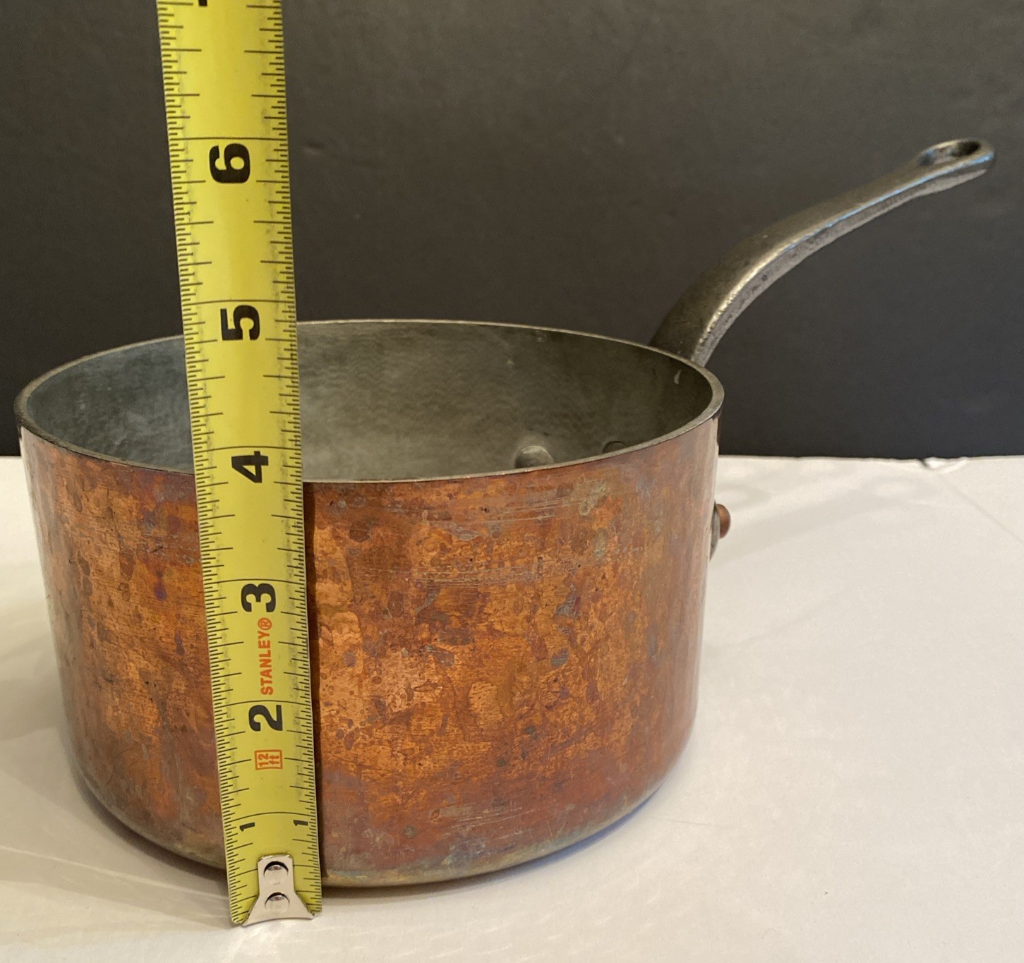 Vtg Hammered Copper Sauté Sauce Pan Pot 6.5” x 3.75” Stamped “Made In France”