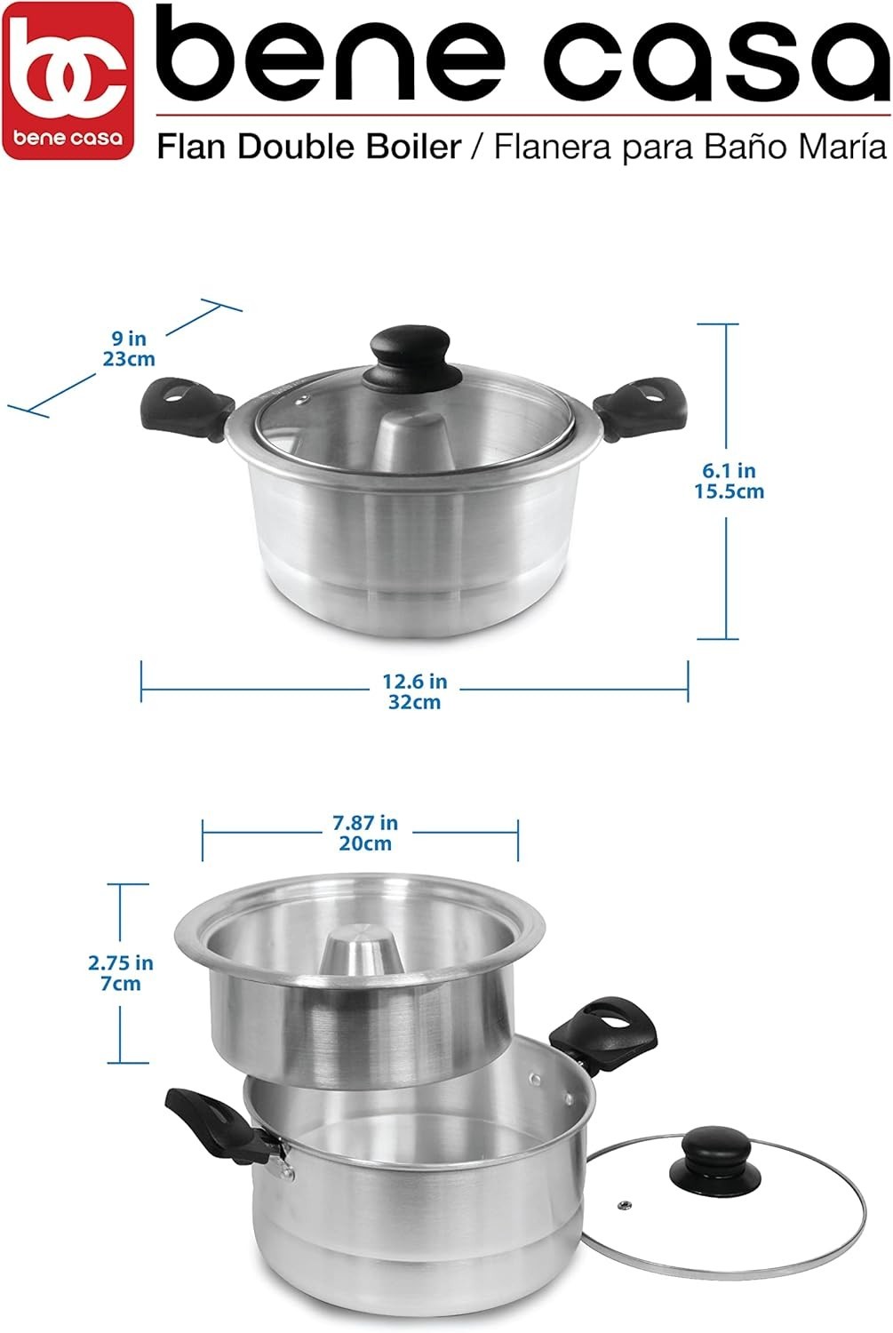 Aluminum Flan Mold Double Boiler with Glass Lid 1.6 Liter – Includes Aluminum…