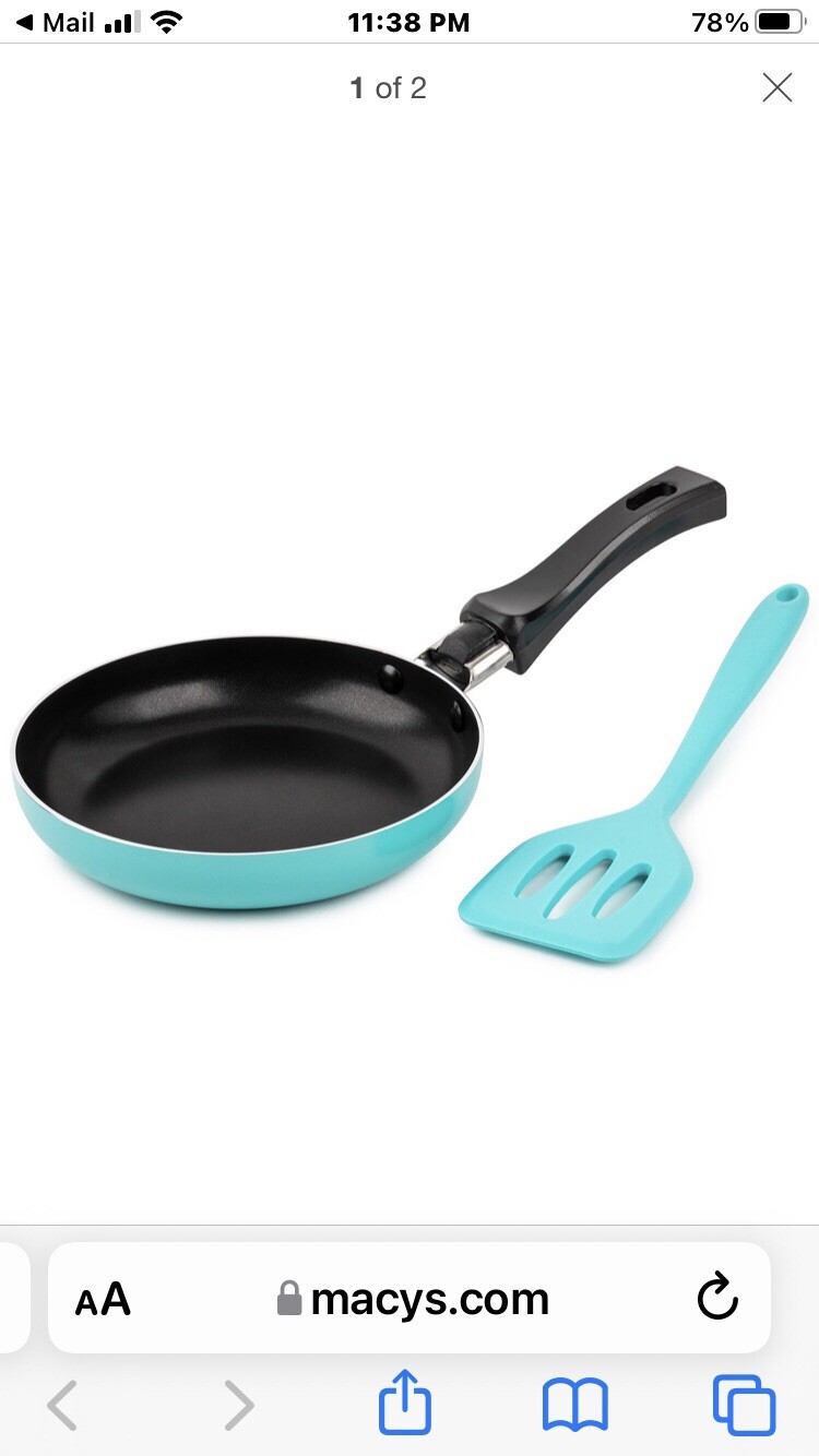 Core Kitchen Aqua Blue 2 Pc Mini Fry Pan With Slotted Turner Set NIP New! Gift!