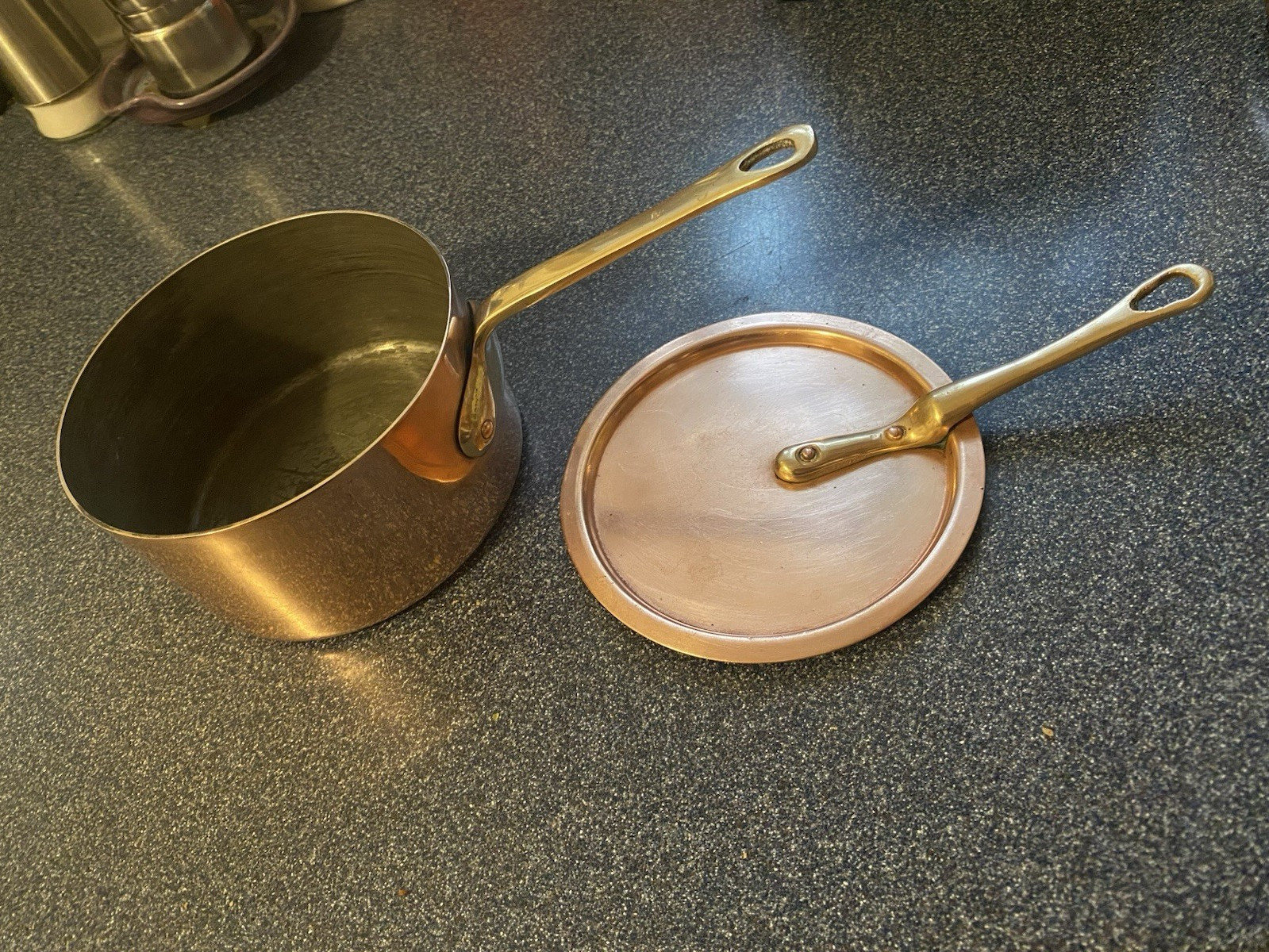 Copper polish Vintage Country Kitchen brass handles tin lined 5 x 2 1/2”