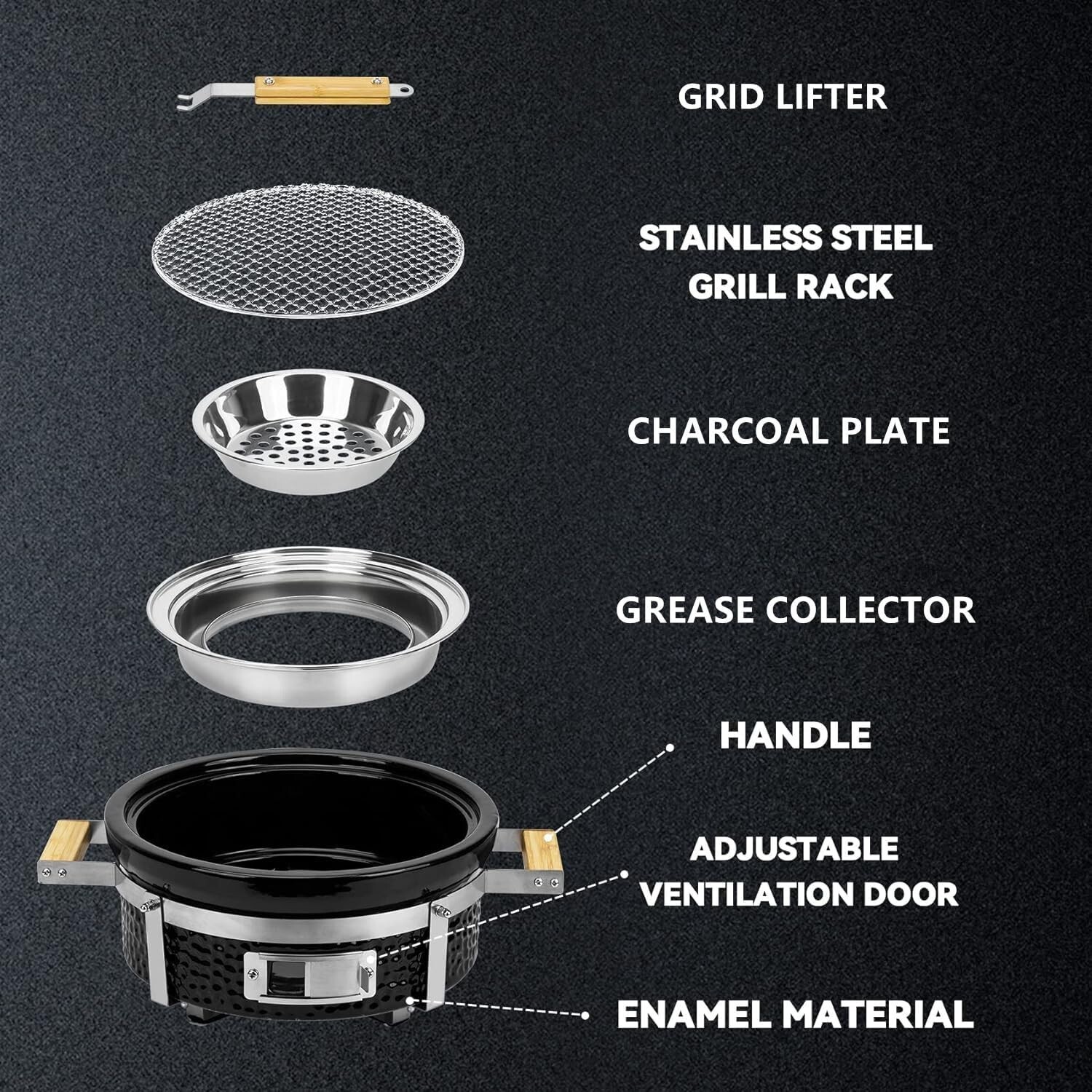 Onlyfire Charcoal BBQ Grill Hibachi Grill with Grid Lifter, Portable Yakitori