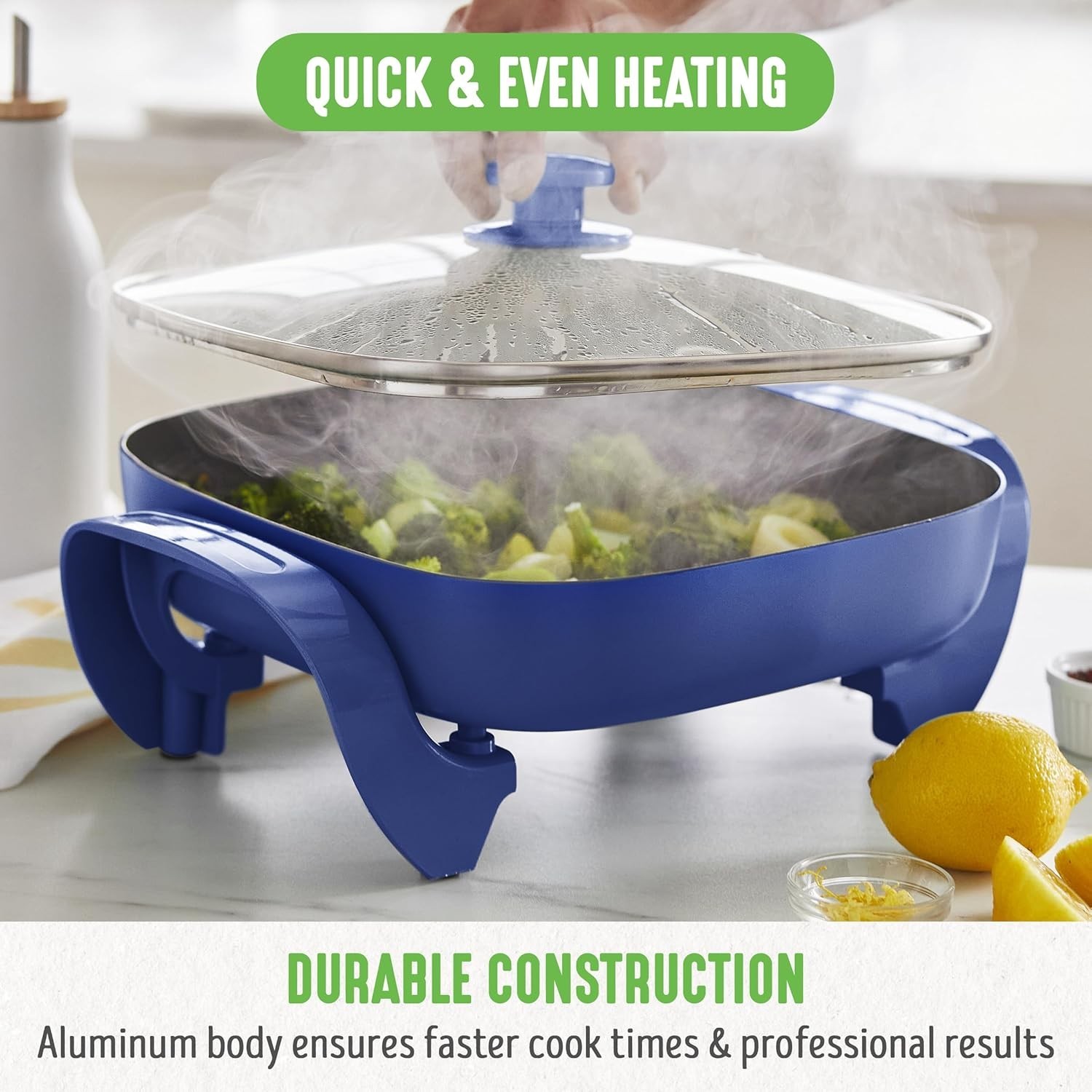 12″ 5QT Square Electric Skillet, Glass Vented Lid, Ceramic PFAS-Free Nonstick…