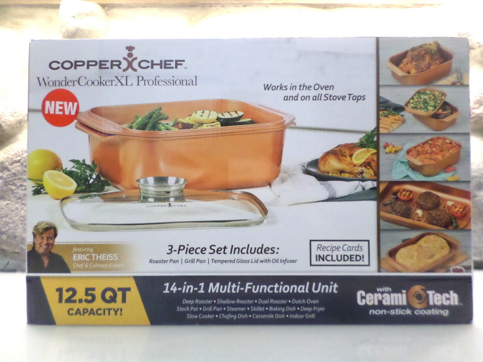 Copper Chef Wonder Cooker Brown 14 In 1 Multi-Use 12.5 QT 3 Piece Set New In Box