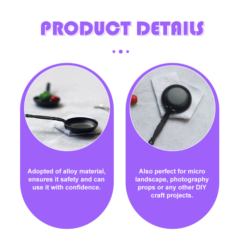 2PCS Miniature Cookware Pretend Play Frying Pan Miniature Cast Iron Skillet