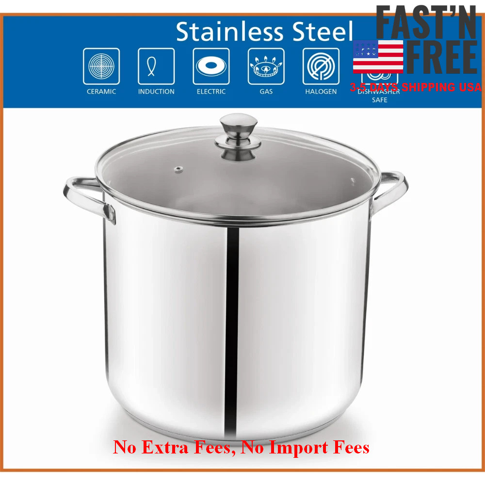 Mainstays Stainless Steel 20 Quart Stock Pot with Glass Lid Induction Compatible
