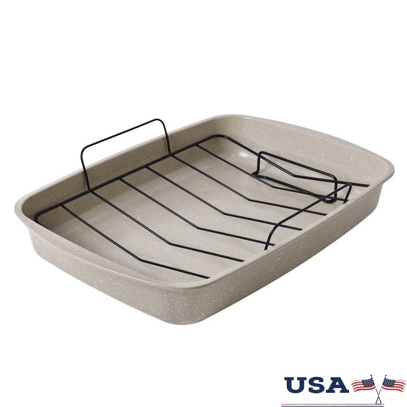 18.9″ Non-Stick Carbon Steel Speckle Roaster Pan & Wire Rack 0.5mm Thickness