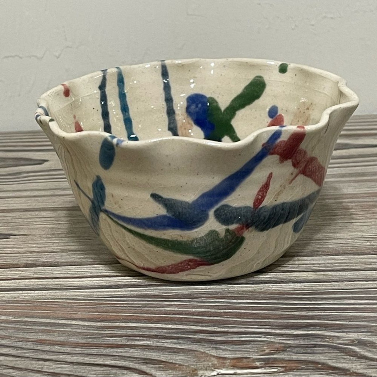 John Garrou Pottery Apple Baker Bowl Hand Crafted Ceramic Paint Splatter Recipe