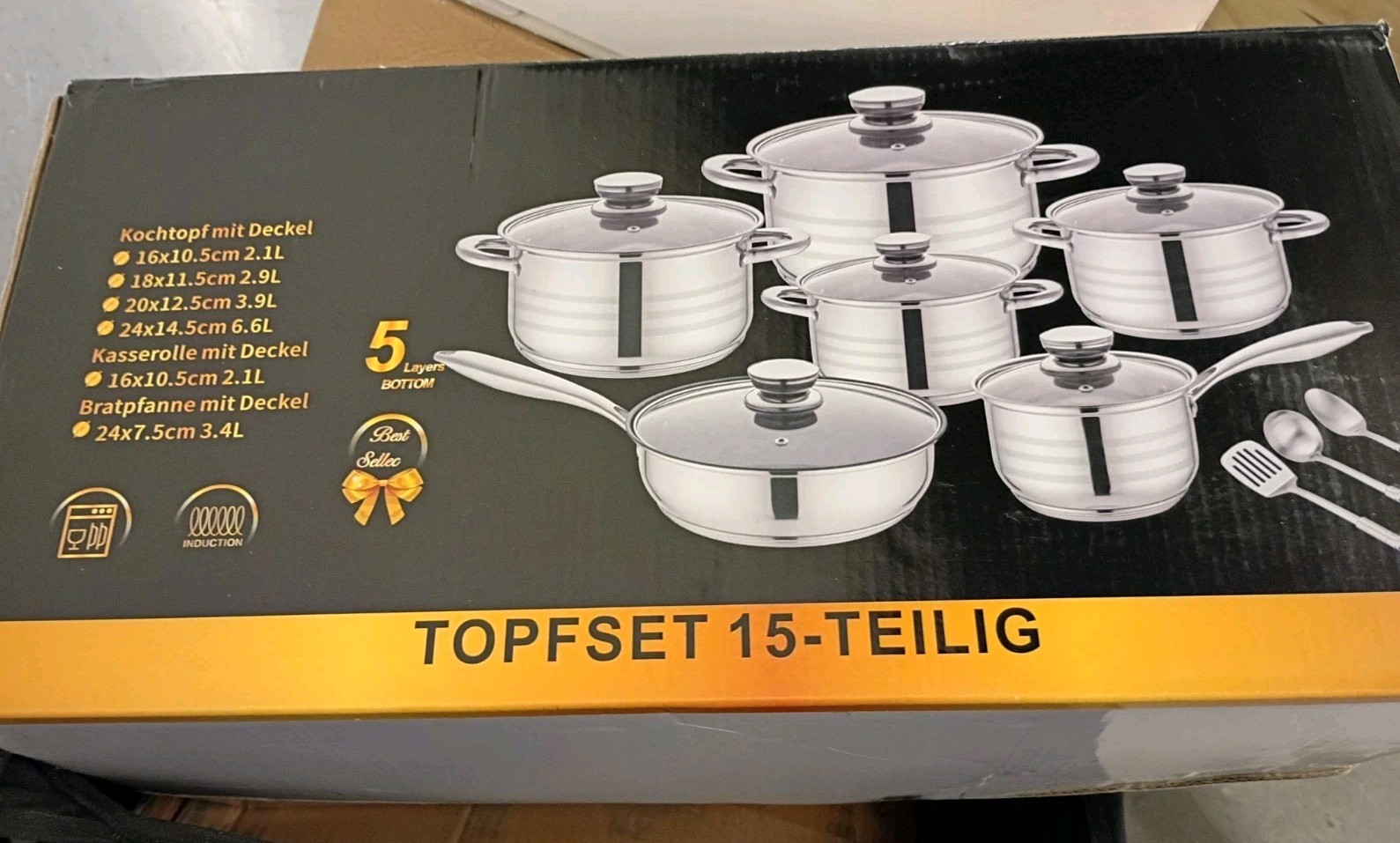 Kaiserhoff 15 Pc Stainless Steel Induction Cookware Set/Topfset
