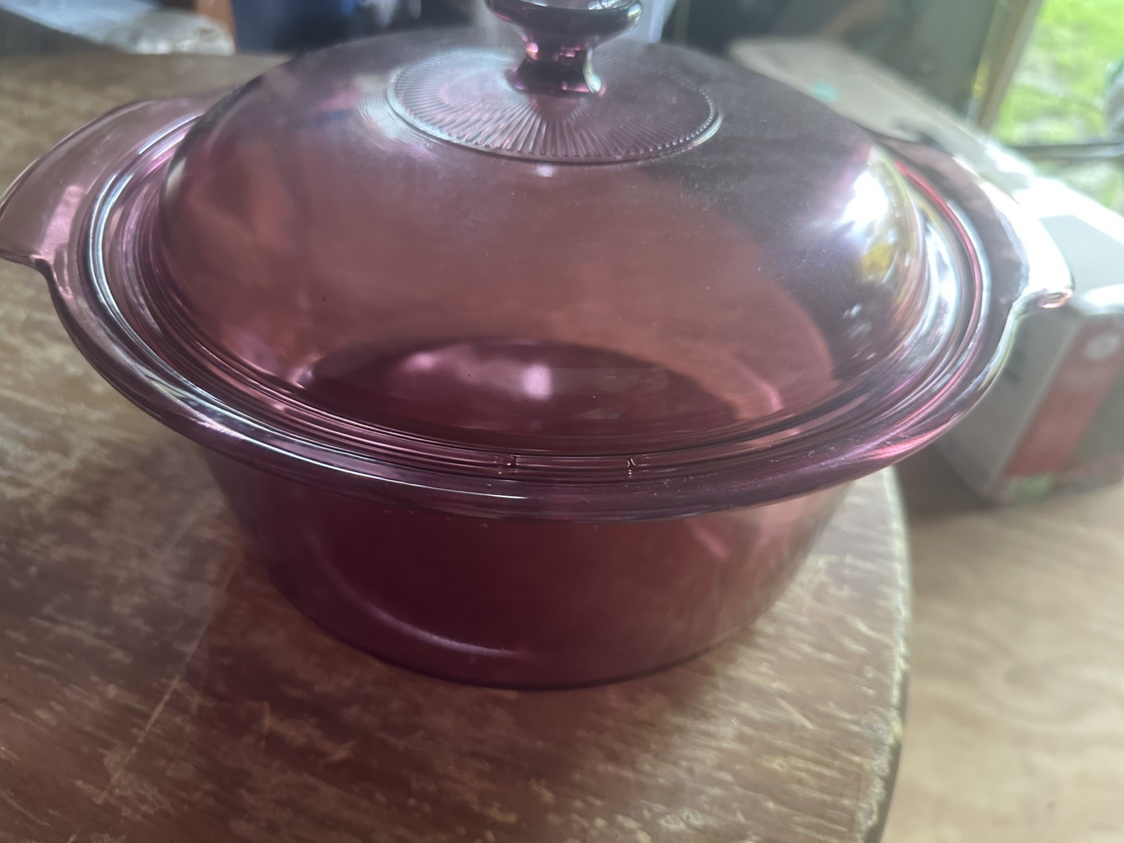 Vintage Corning Visions Cranberry 5L Glass Dutch Oven Stock Pot Texture Base USA