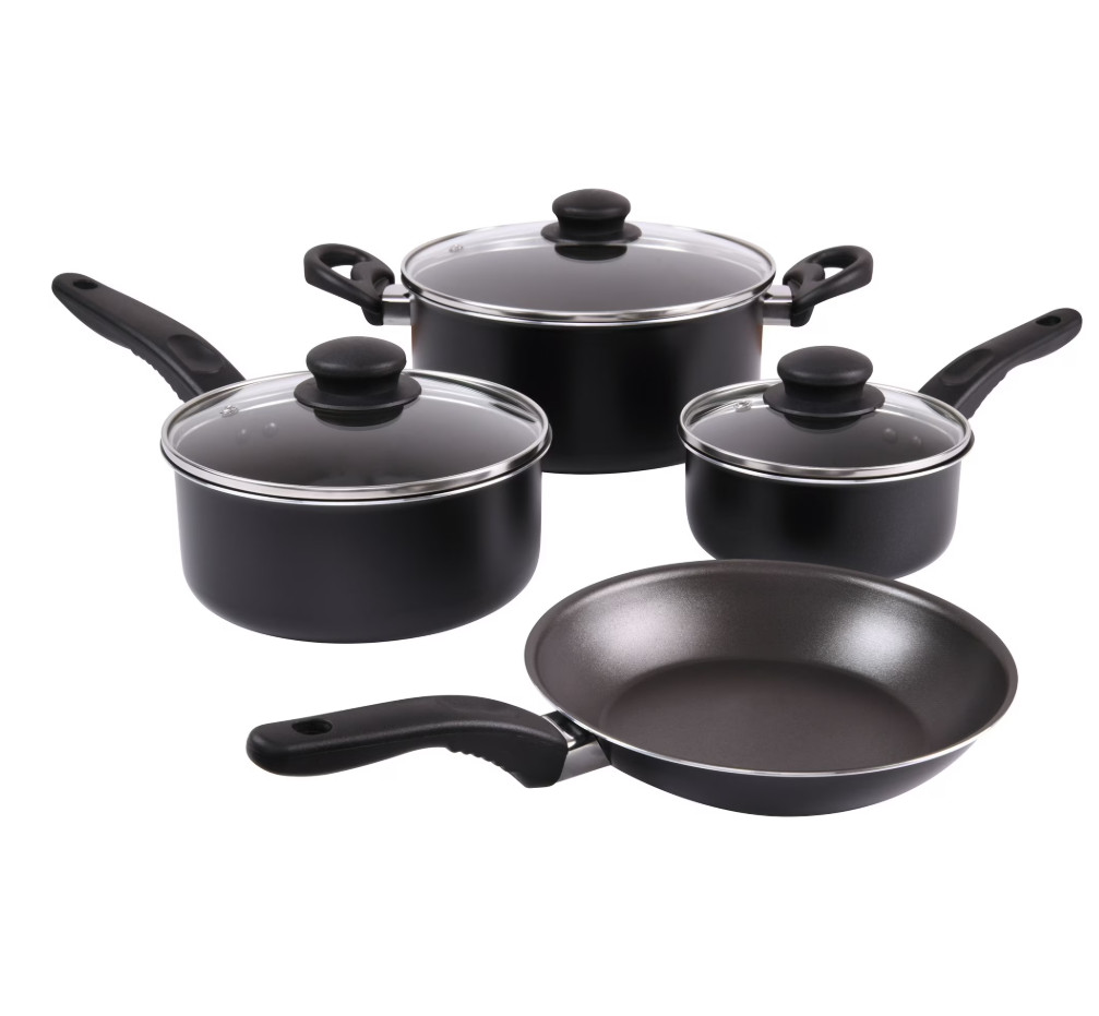 Mainstays 7 Piece Non Stick Aluminium, Pots and Pans Cookware Set, Black