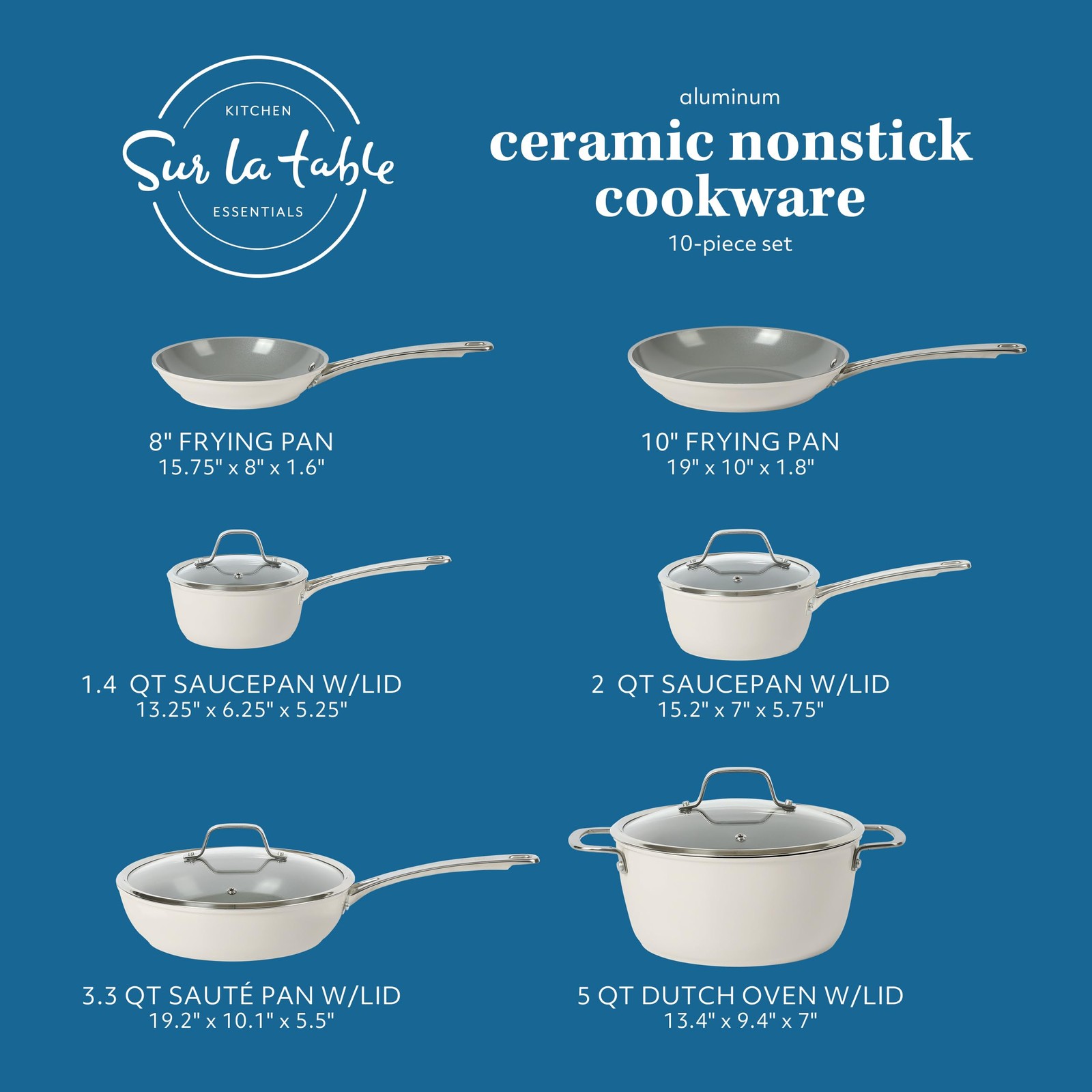 Kitchen Essentials 10 Piece PFA Free Non-Toxic Titanium Ceramic Nonstick Inte…