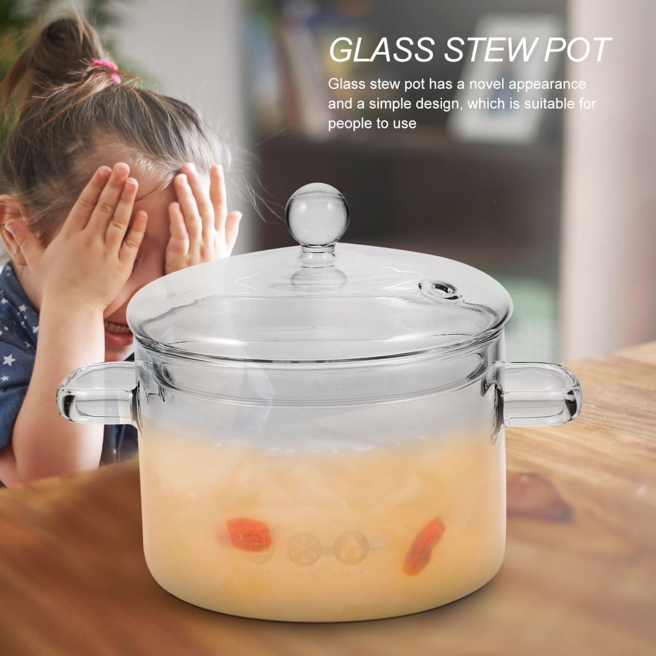 Vaguelly Borosilicate Glass Soup Pot Lid 1.5L/50Oz Transparent Cooking Pot For