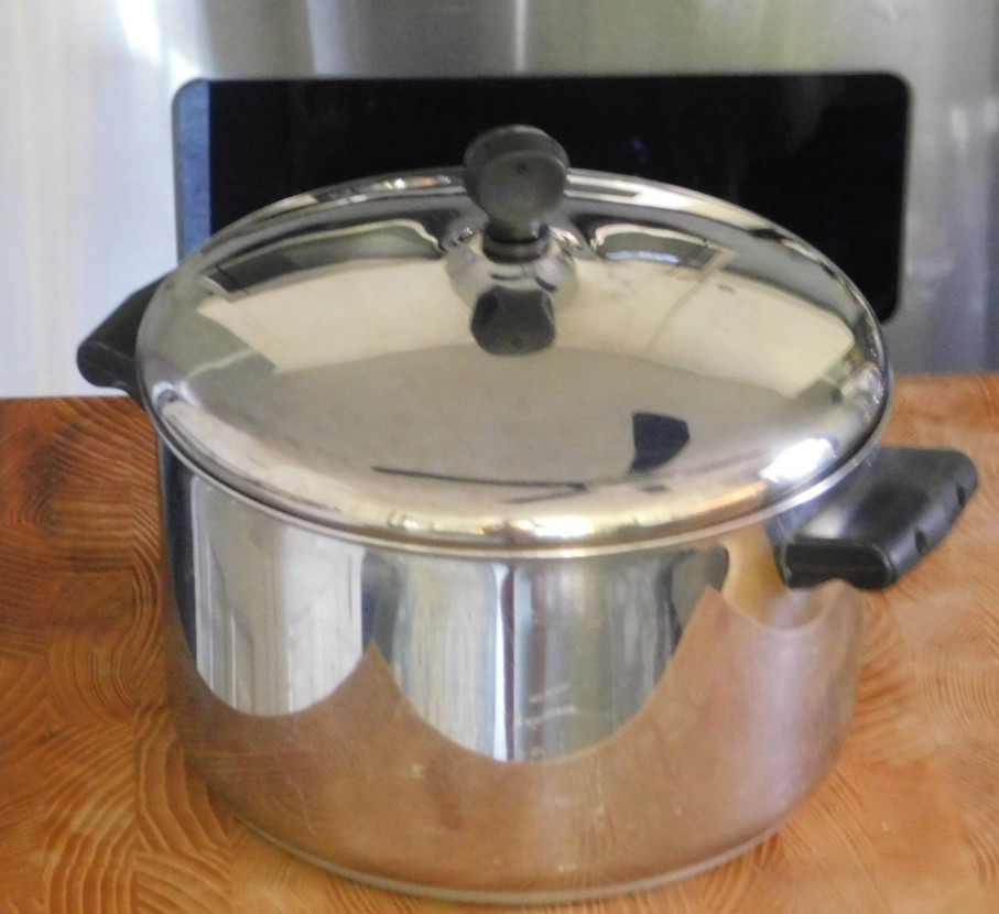 VTG 2 pc FARBERWARE 4 qt Aluminum Clad Stainless Steel STOCK POT & Lid EXC USA