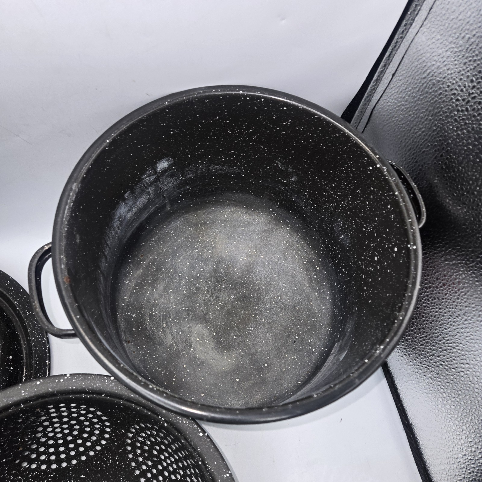 Enamelware 5 Piece Double Boiler Steamer Stock Pot Black Speckled Everything