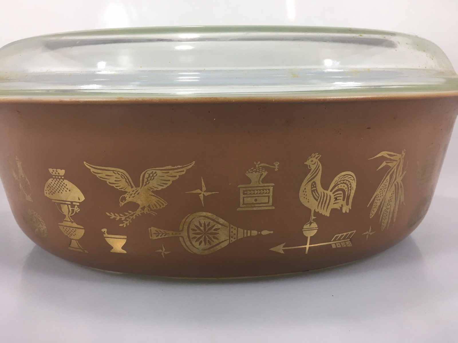 Pyrex Early American Gold Brown 045 2.5 Qt Cinderella Casserole Bowl Glass Lid