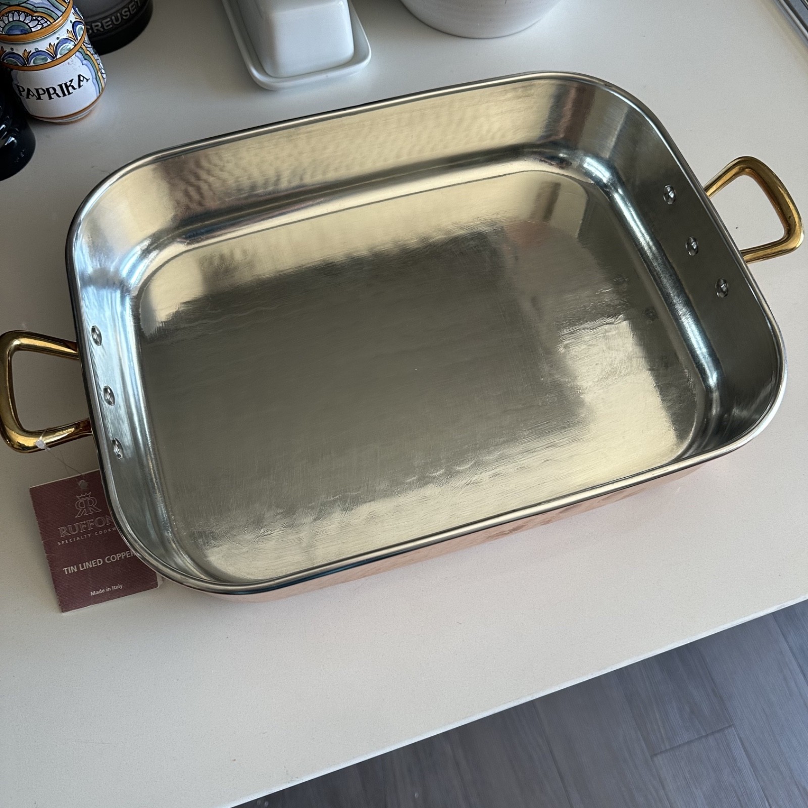 Ruffoni Historia Hammered Copper 5.5 Qt Rectangular Roasting Pan Acorn Knob