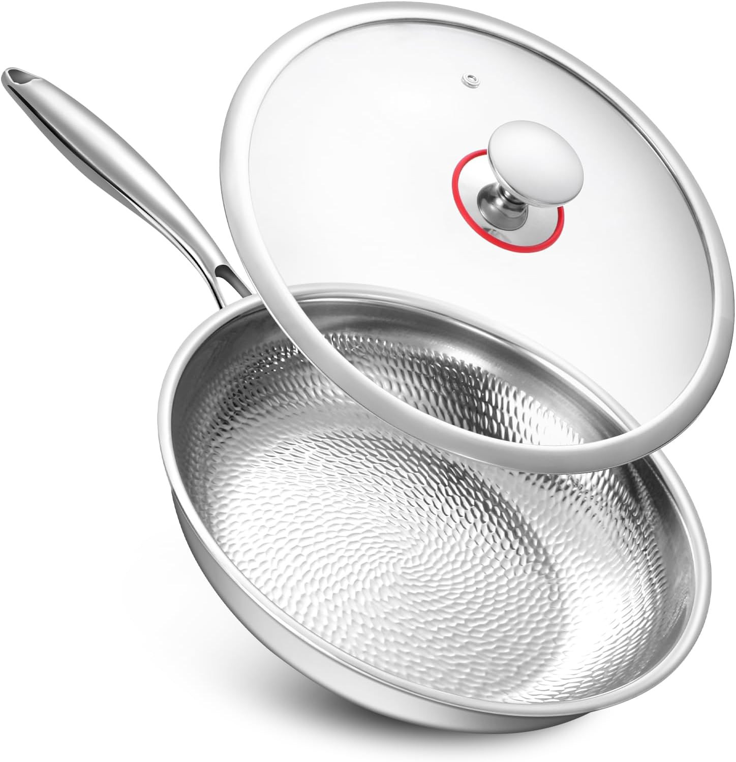 Hammered Non Stick Frying Pan with Lid – 12 Inch Stainless Steel Kitchen Cookwar