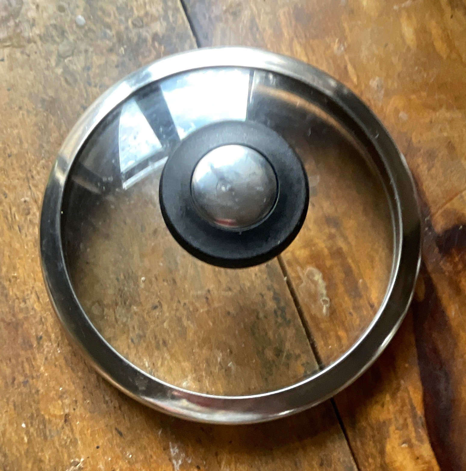 Glass Lid Round 7 in Stainless Steel Rim Clear/Silver/Black Knob