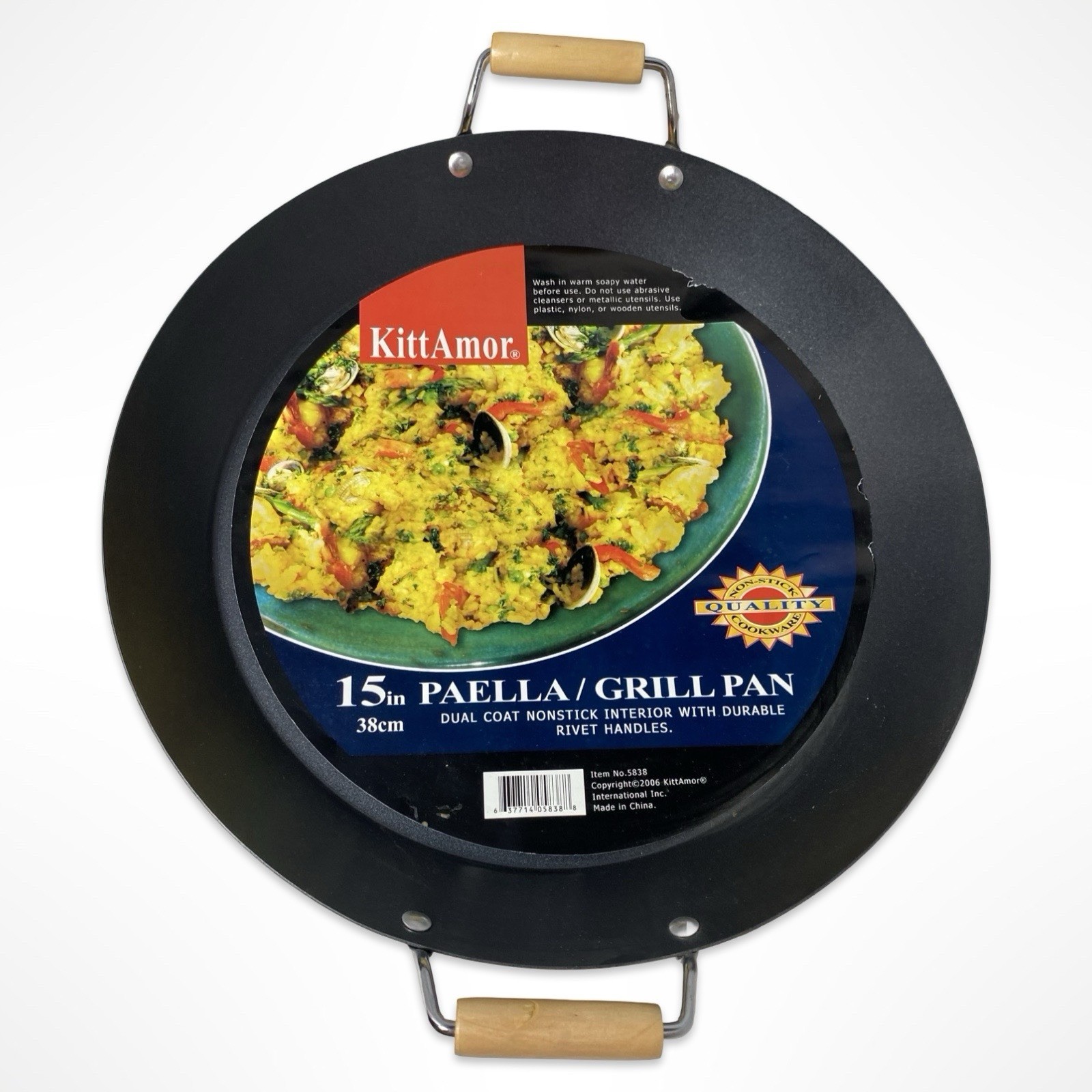 NEW 15” Nonstick Paella Grill Pan with Wooden Handles