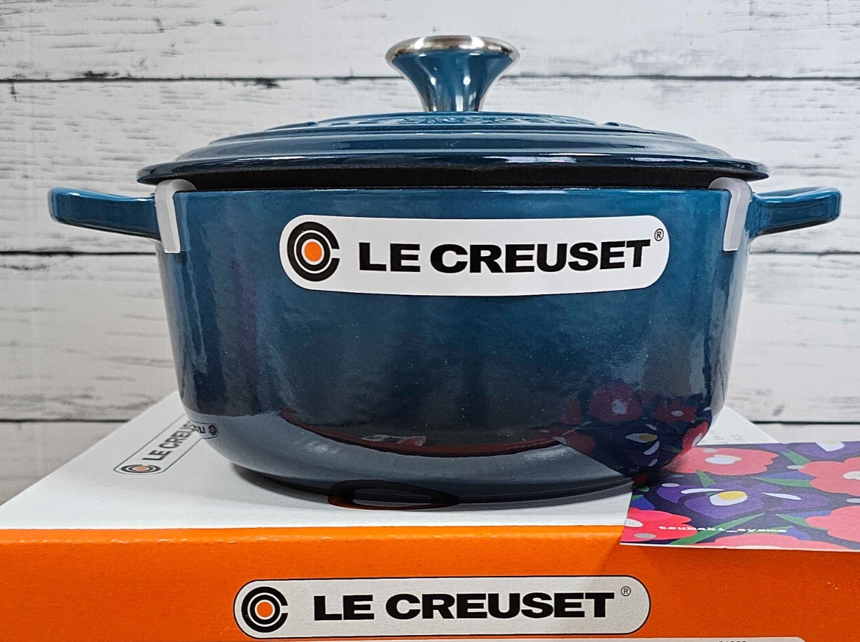 Le Creuset Signature Cocotte 20cm 7-3/4″ 2-3/4qt Deep Teal Silver Knob Cast Iron