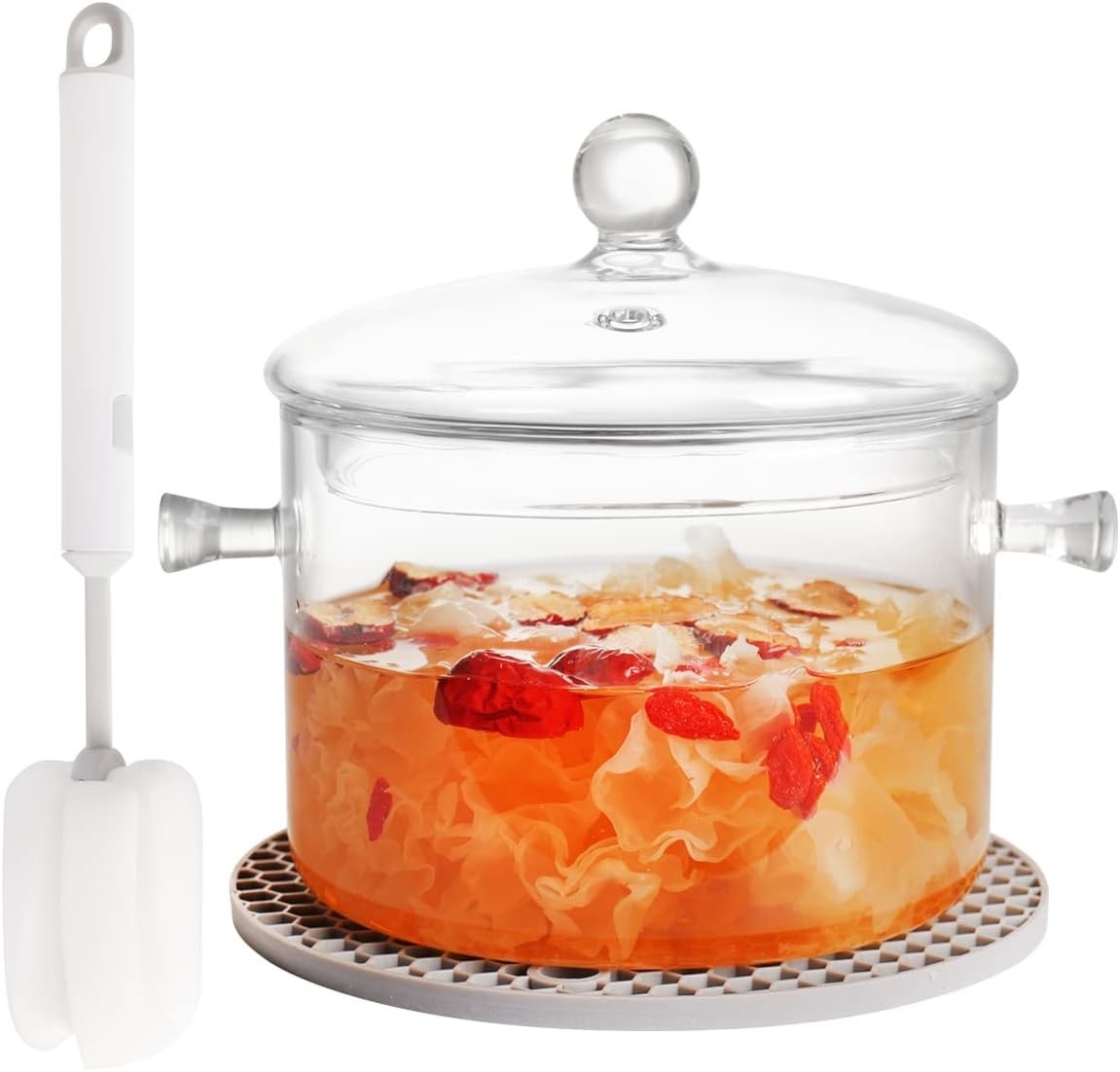 CZSYGHBAO 1.9L Glass Pot Set w/ Lid, Silicone Mat, Brush – Borosilicate Cookware