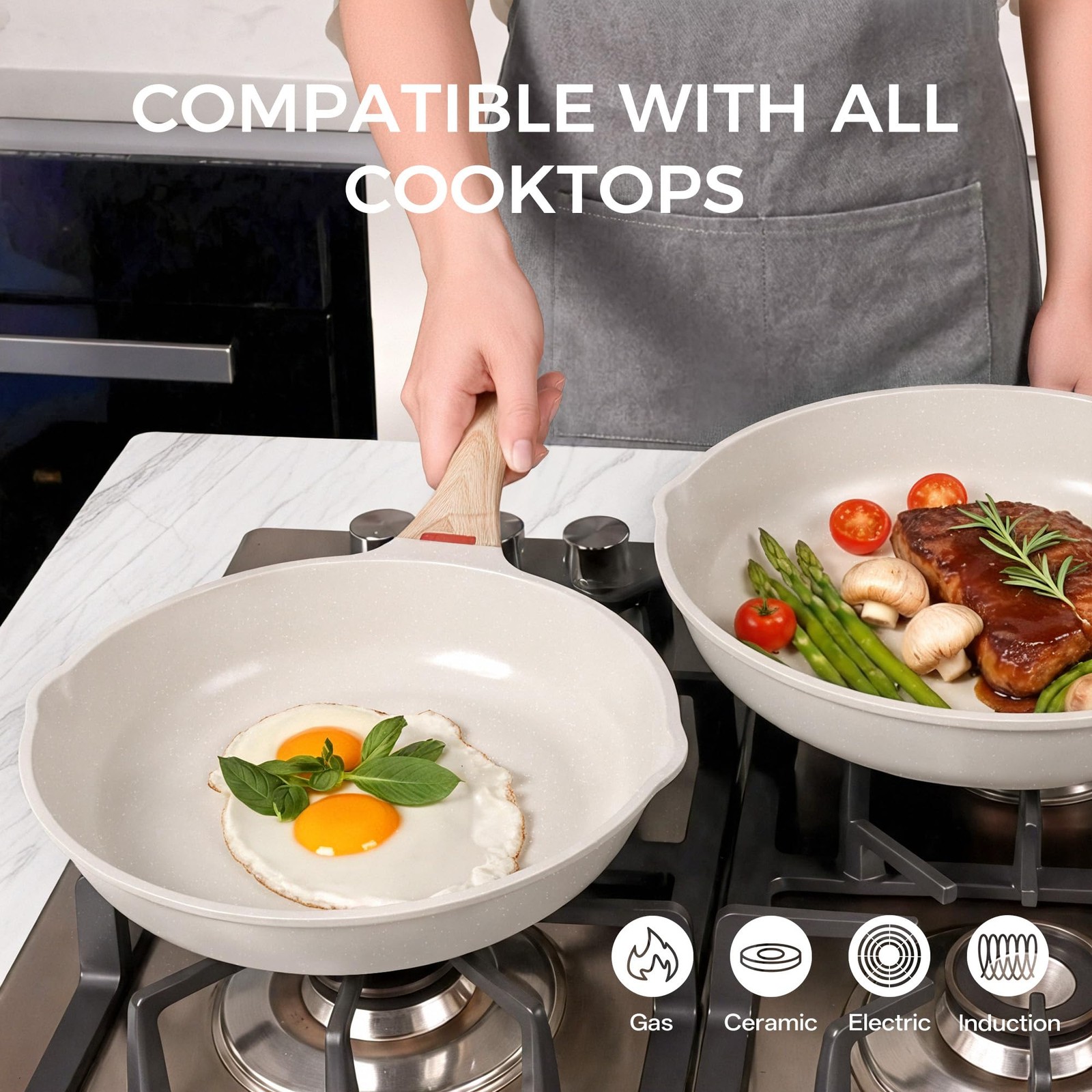 Nonstick Frying Pan Heat-Resistant Handle Ceramic Skillet PFOA Free Cookware