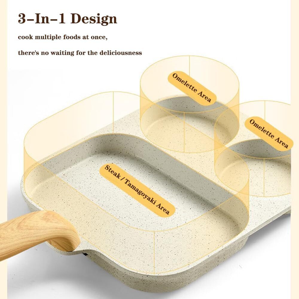 3 in 1 Healthy Granite Non Stick Frying Pan Egg Omelette Pancake Pan Kitchen