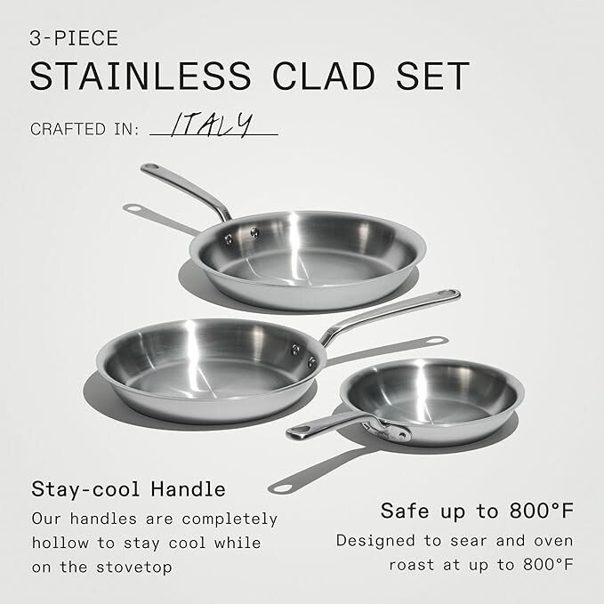 Made In Cookware – 3-Piece (Includes 8″,10″,12″) Stainless Frying Pan Set – 5 P