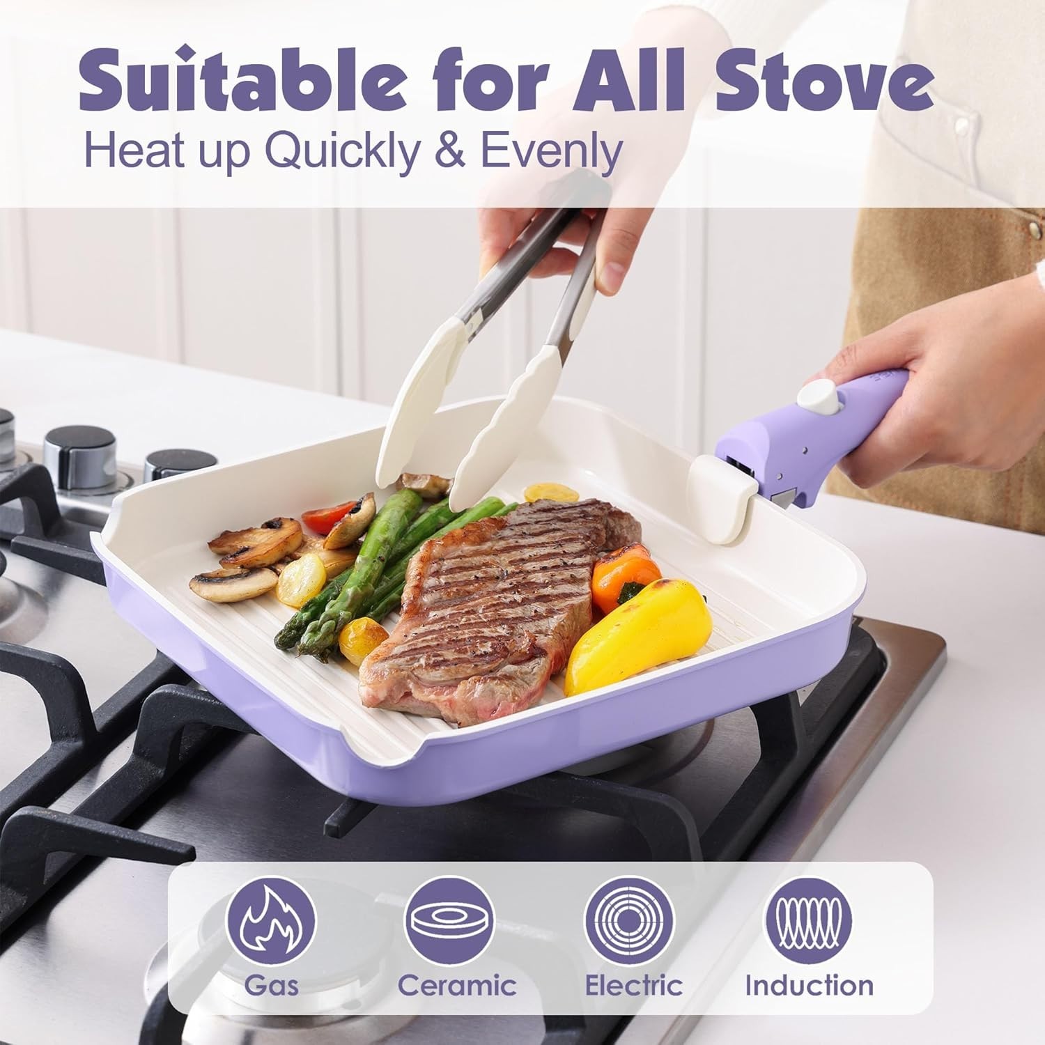 17 Piece Ceramic Pots and Pans Set, Nonstick Detachable Handle Cookware, Indu…