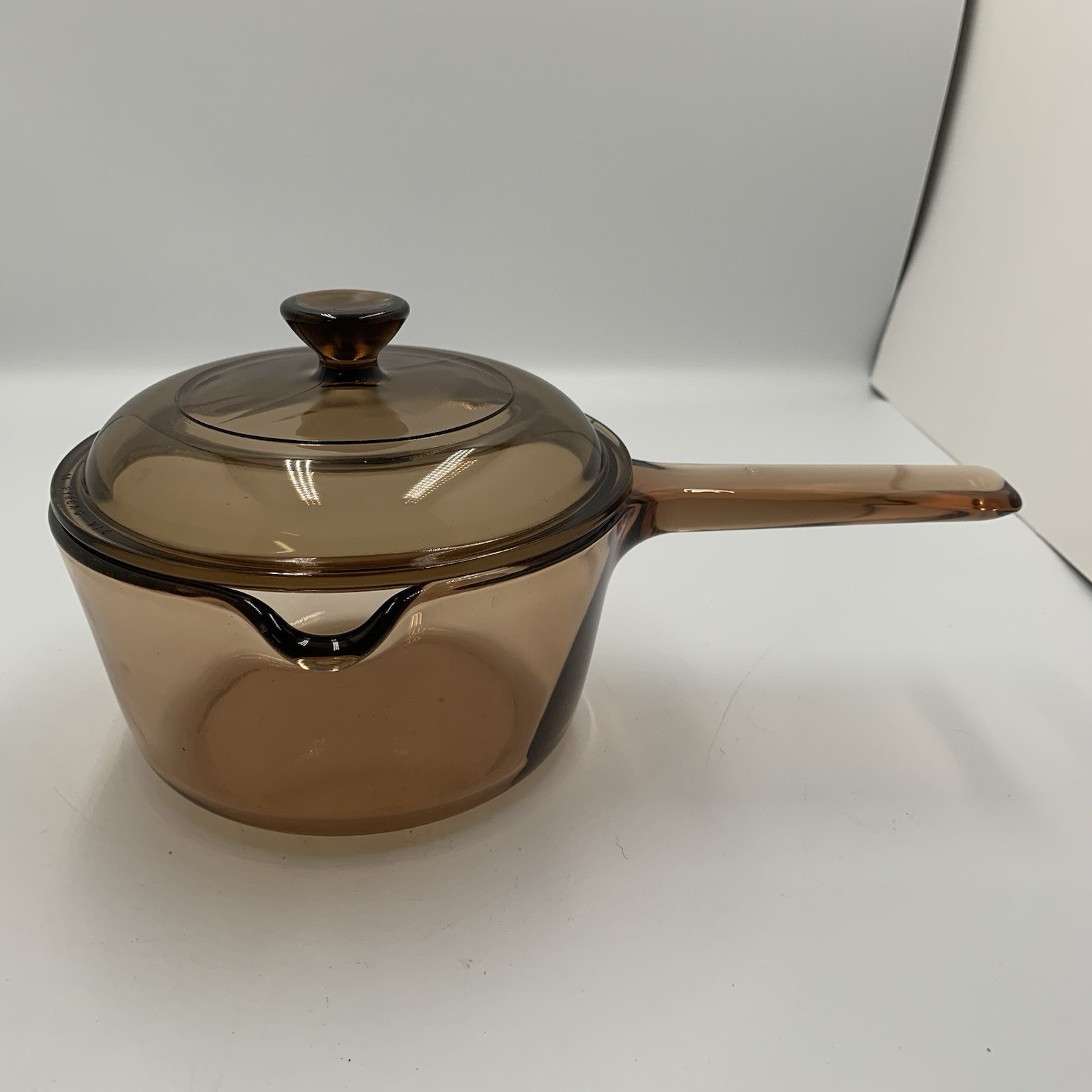 Vintage Corning Vision Amber Glass 1L Saucepan w/Pour Spout and Lid