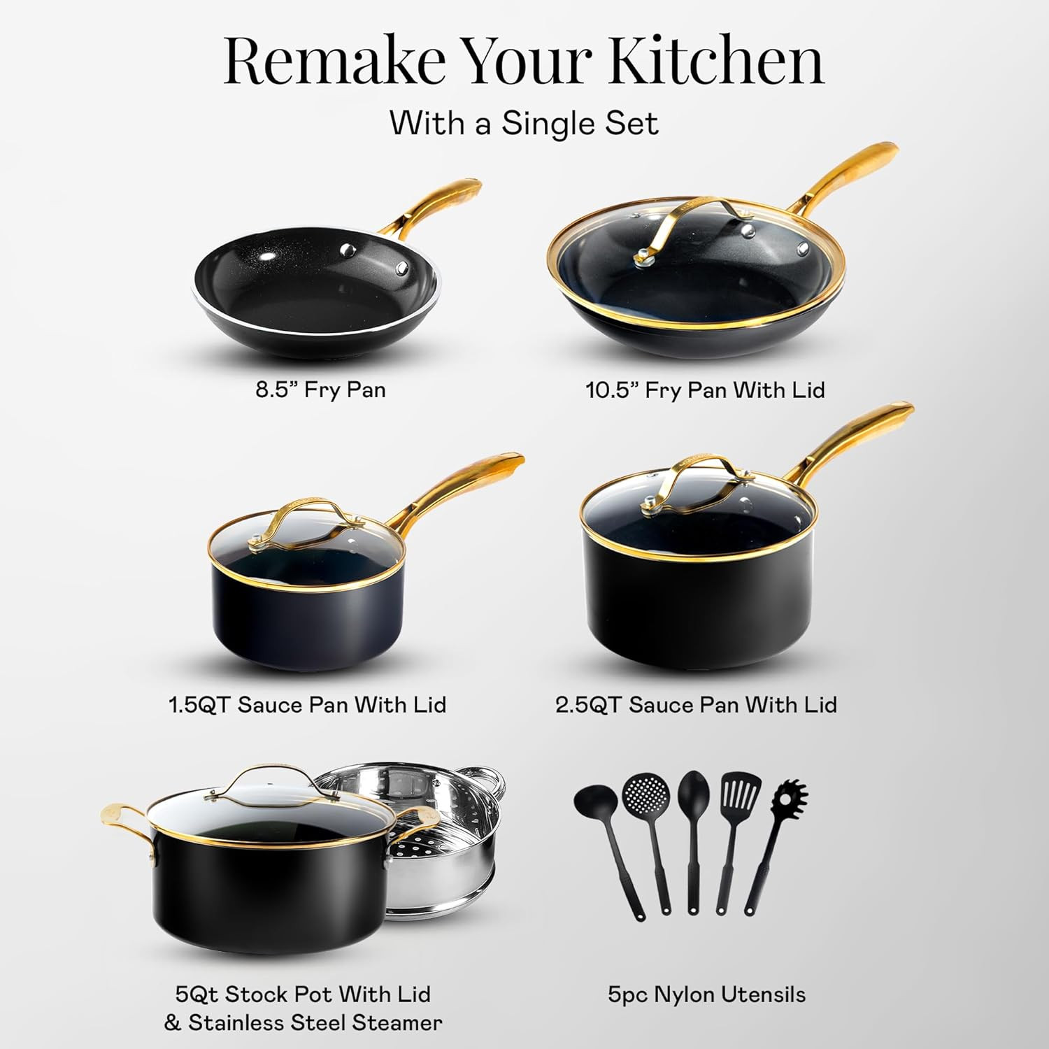 Gotham Steel 15 Pc Ceramic Cookware Set Nonstick, Ceramic Pots and Pans Set Non