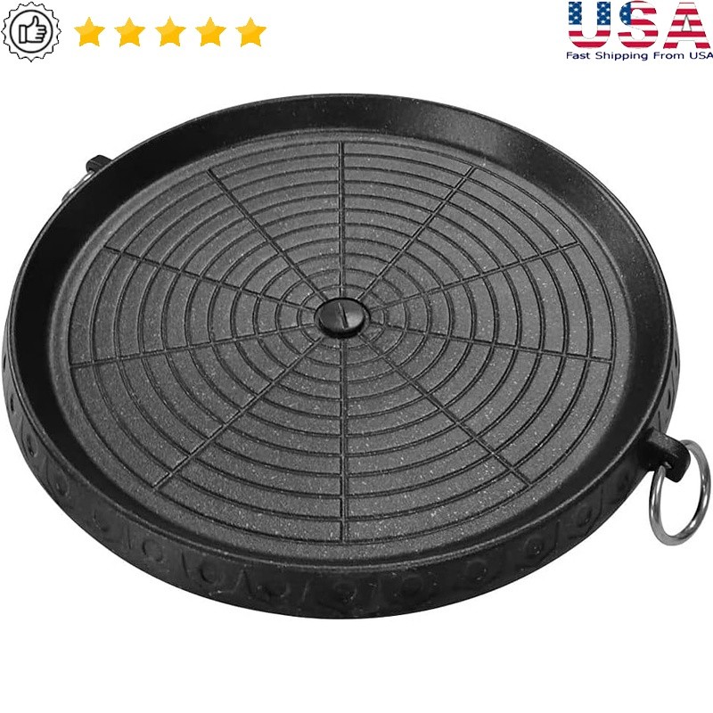 Korean BBQ Grill Pan Nonstick Smokeless Tilt Design Indoor Outdoor Cooking New