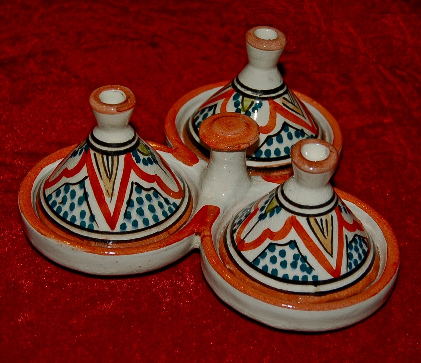 VINTAGE Decorative Miniature TAGINES Folk Art Hand Painted in Safi Morocco 1950s