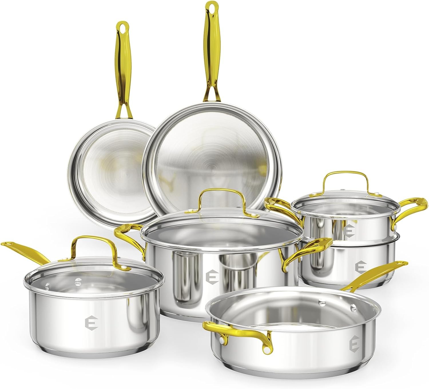 Stainless Steel Cookware Set, Tri-Ply Pots and Pans Set, 26 Piece Kitchen