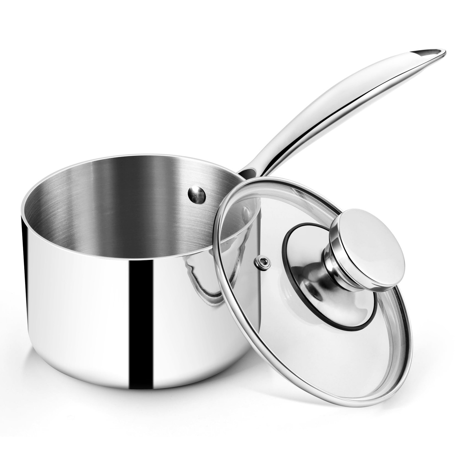 P&P CHEF 3 Quart Tri-Ply Saucepan with Visible Lid, Small Pot, 1 Piece | 3 Qt…
