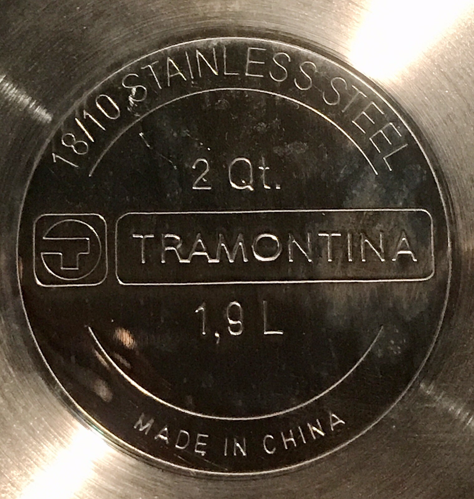 TRAMONTINA 18/10 STAINLESS STEEL COVERED POT 2 Qt. 7 3/4”ACROSS 4 3/4” DEEP