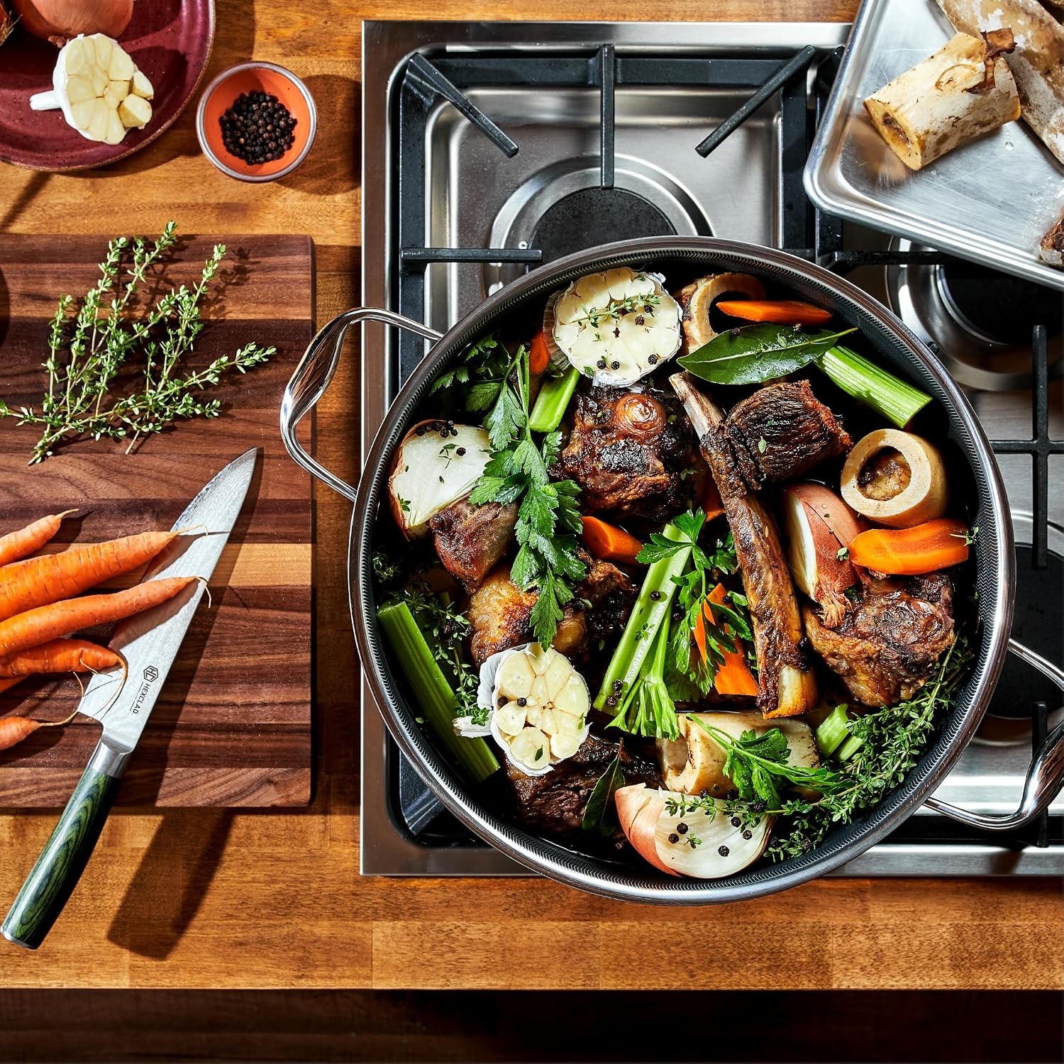 12 Quart Hybrid Nonstick Stock Pot with Lid, Dishwasher Safe, Induction Ready,