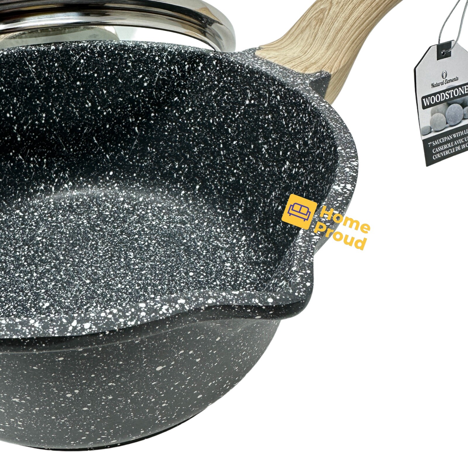 WOODSTONE Premium Saucepan Casserole Nonstick 7 Inch With Lid Natural Elements